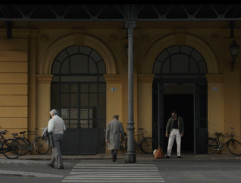 In front of the station